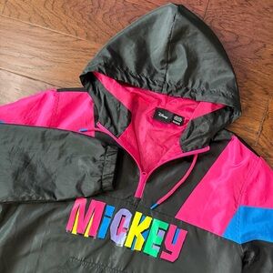 Vintage Disney Mickey Mouse Colorblock Windbreaker Jacket 90s Y2K Anorak M Black